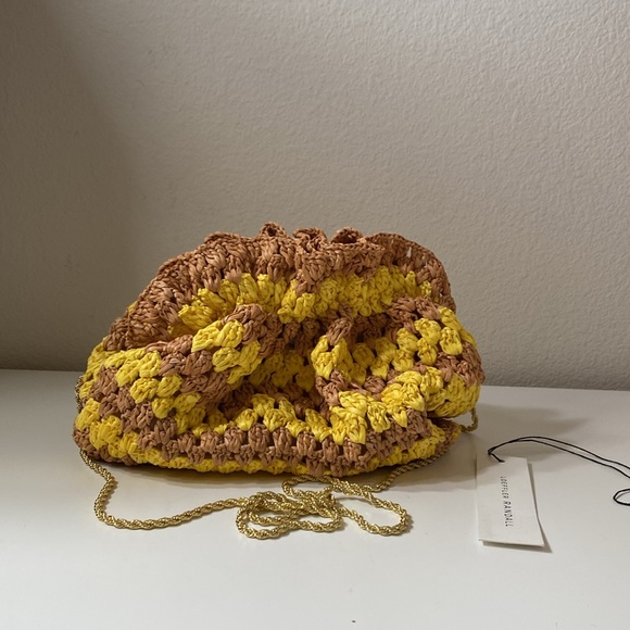 NWT Loeffler Randall Mini Willa Cinch Clutch raffia bag in natural/yellow - Picture 3 of 6